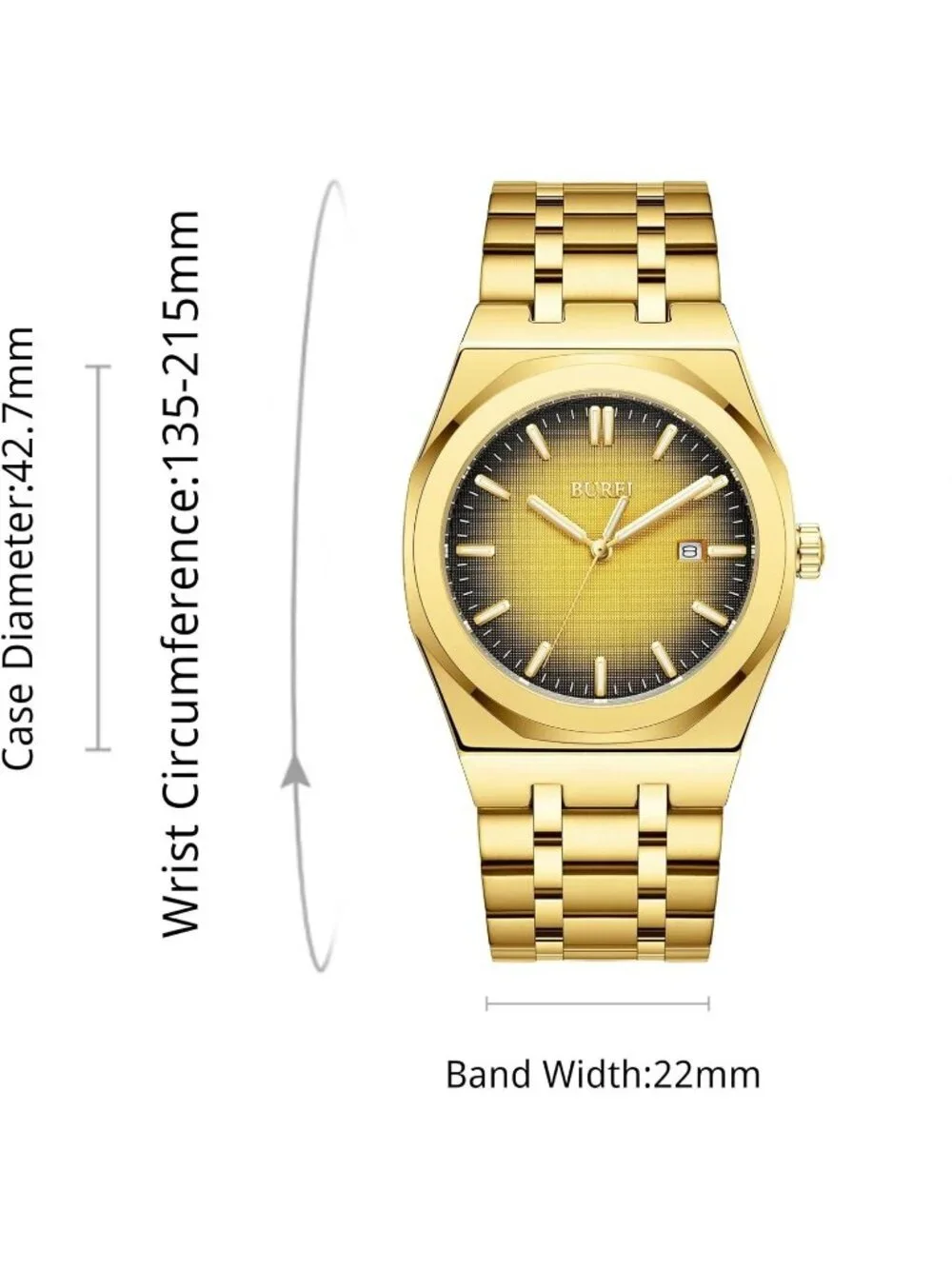 Men's Gold Analog Quartz Tang Buckle Stainless Steel Waterproof Luxury Watch